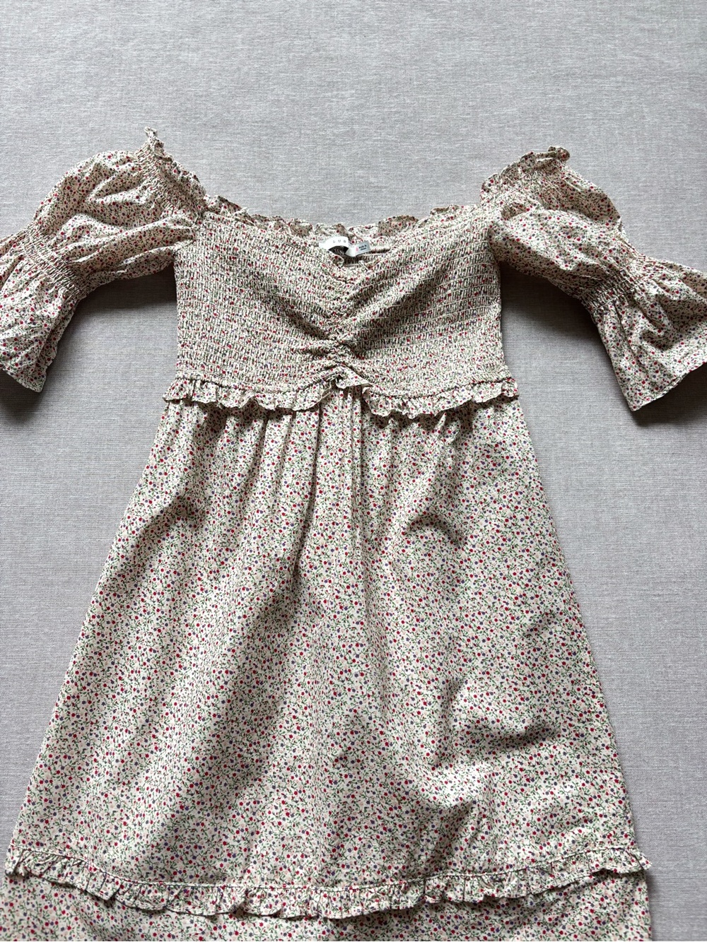 Lush floral cotton cottagecore ruffled smocked maiden dress Size S